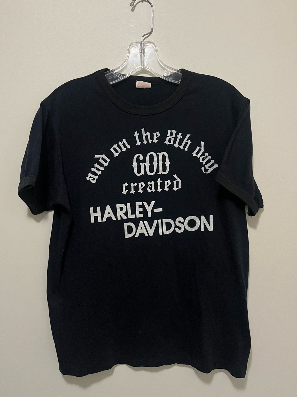 Vintage 80s Harley-Davidson Ringer T-Shirt And On The 8th Day God Created Harley